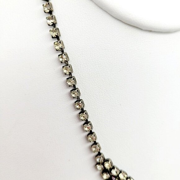 Vintage Deep Red & Clear Rhinestone Choker Necklace Teardrop Silver Tone 15" - Picture 4 of 9